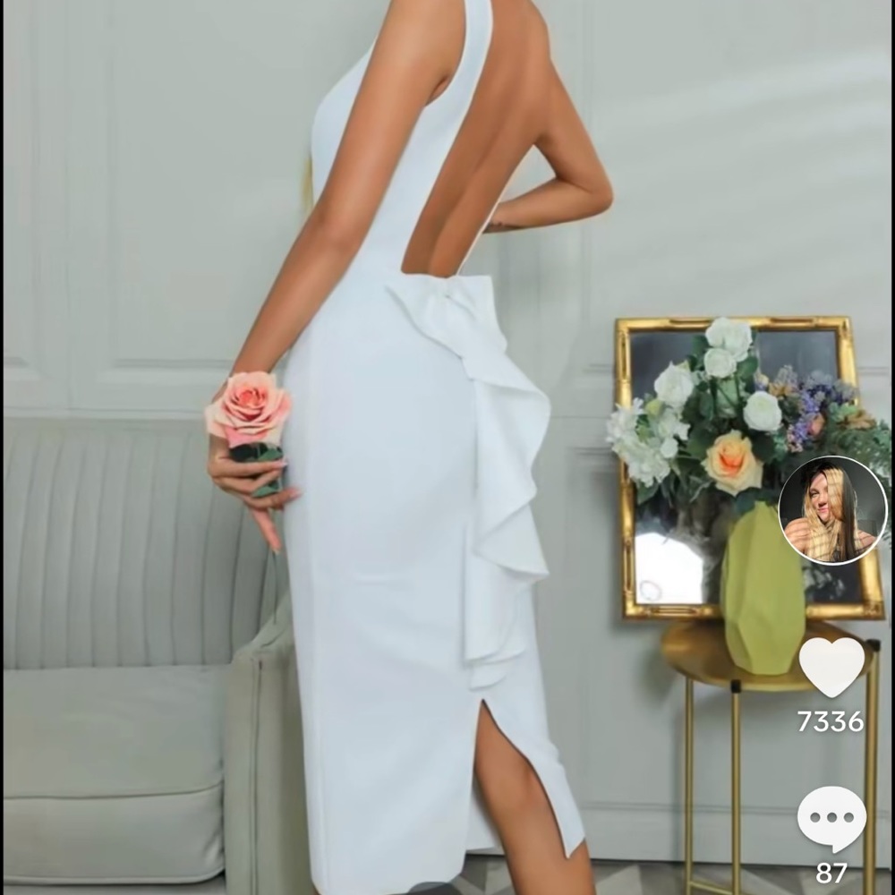 BRAND NEW White Blackless Midi Dress with Bow